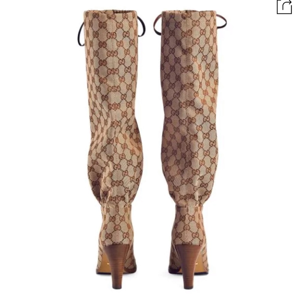 New GUCCI GG canvas mid-heel boot Sz 5.5 - Picture 3 of 16